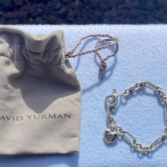 David Yurman 18K Gold Sterling Silver Heart Charm Bracelet - Picture 4 of 7